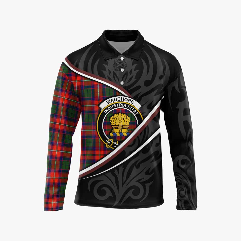 Wauchope Tartan Family Crest Long Sleeve Polo Shirt Celtic Scottish Thistle Floral Unisex - Tartan Vibes Clothing