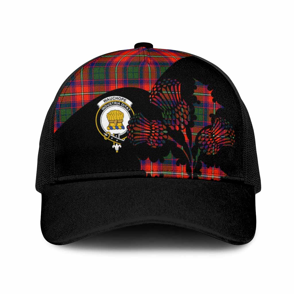 Wauchope Tartan Family Crest Mesh Trucker Cap Scotland Thistle Floral Flag Style