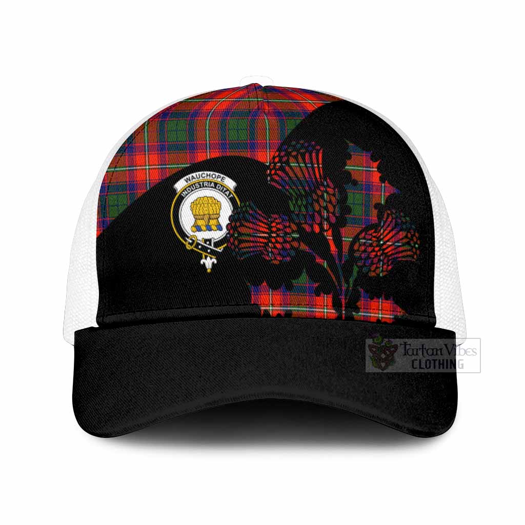 Wauchope Tartan Family Crest Mesh Trucker Cap Scotland Thistle Floral Flag Style