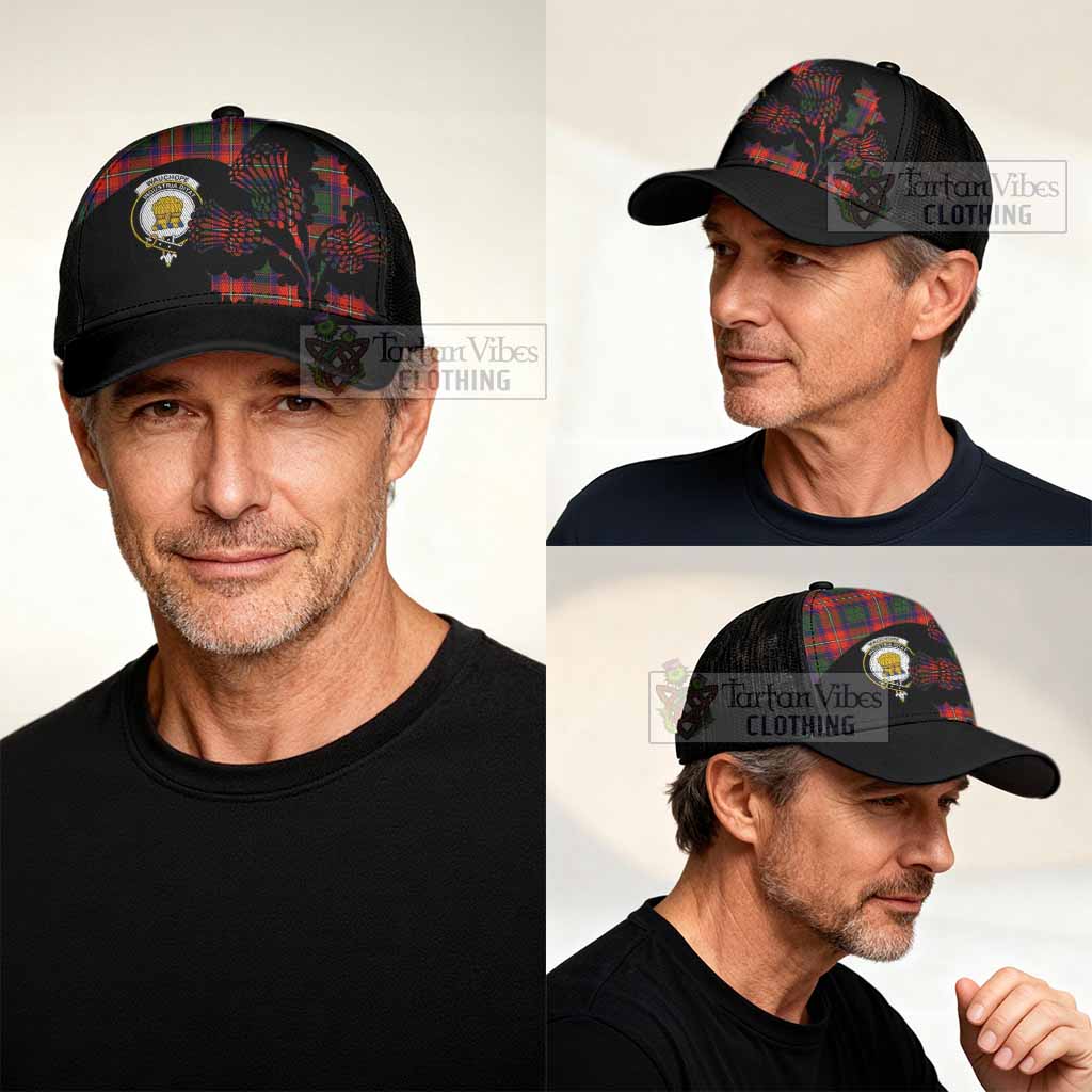 Wauchope Tartan Family Crest Mesh Trucker Cap Scotland Thistle Floral Flag Style