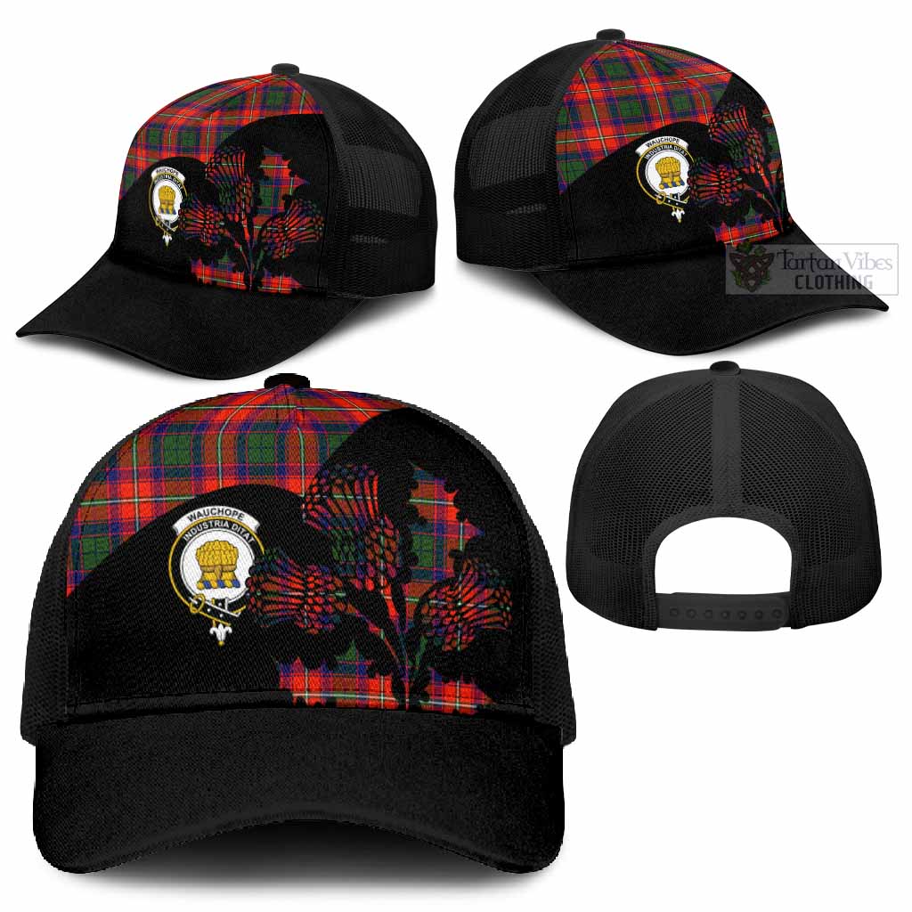Wauchope Tartan Family Crest Mesh Trucker Cap Scotland Thistle Floral Flag Style