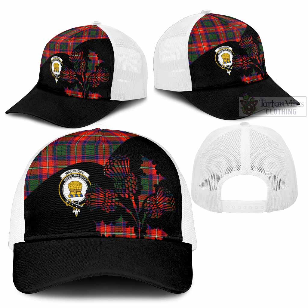Wauchope Tartan Family Crest Mesh Trucker Cap Scotland Thistle Floral Flag Style