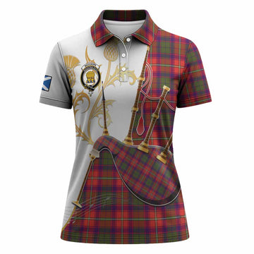 Wauchope Tartan Family Crest Women Polo Shirt Bagpipes with Scottish Thistle
