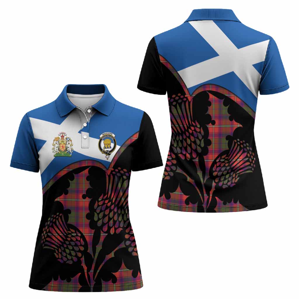 Wauchope Tartan Family Crest Women Polo Shirt Scotland Thistle Floral Flag Style