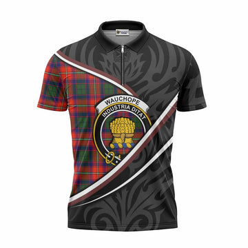 Wauchope Tartan Family Crest Zipper Polo Shirt Celtic Scottish Thistle Floral Unisex - Tartan Vibes Clothing