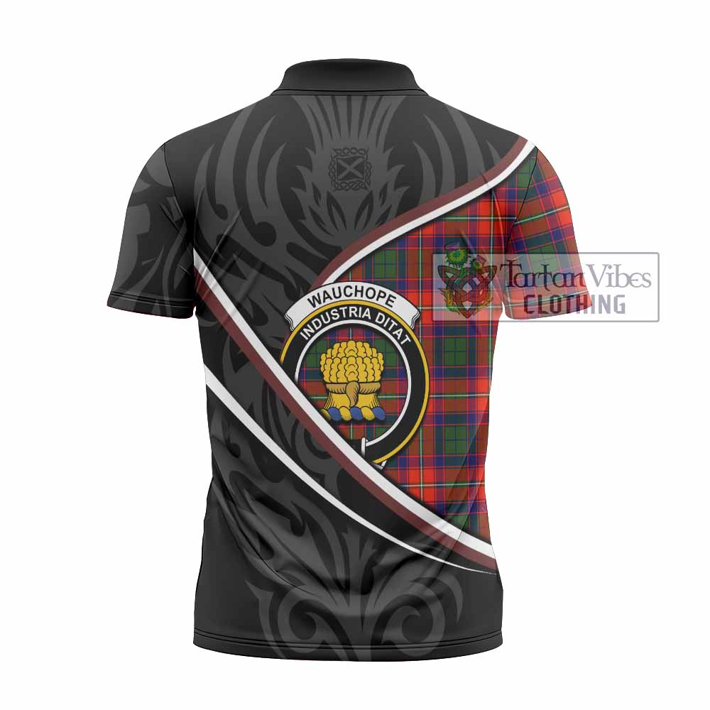 Wauchope Tartan Family Crest Zipper Polo Shirt Celtic Scottish Thistle Floral - Tartan Vibes Clothing