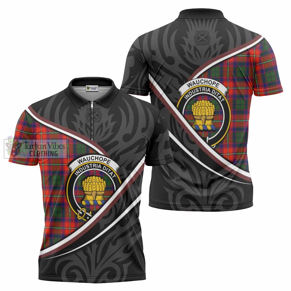 Wauchope Tartan Family Crest Zipper Polo Shirt Celtic Scottish Thistle Floral - Tartan Vibes Clothing