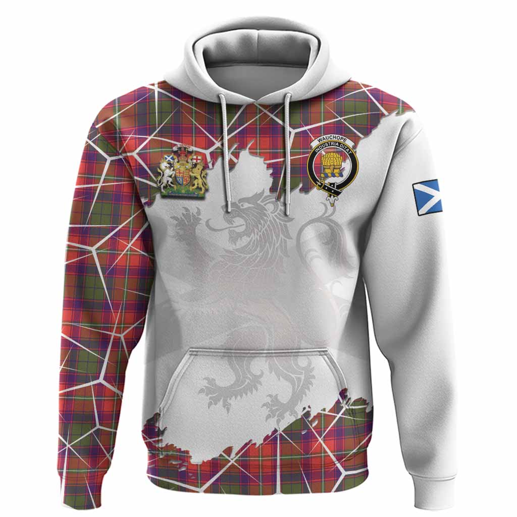 Wauchope Tartan Hoodie with Family Crest and Lion Rampant Grunge Style