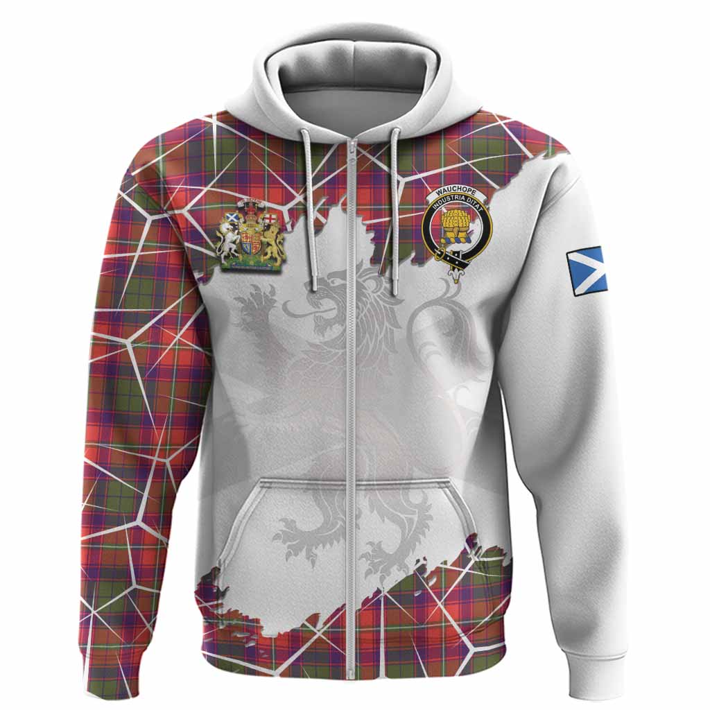 Wauchope Tartan Hoodie with Family Crest and Lion Rampant Grunge Style