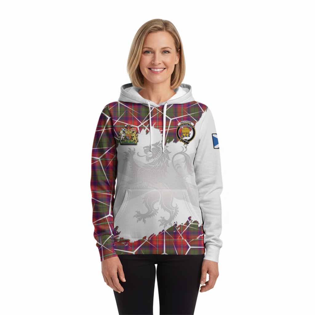 Wauchope Tartan Hoodie with Family Crest and Lion Rampant Grunge Style