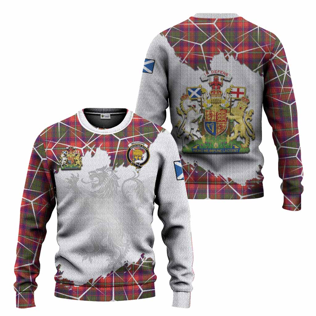 Wauchope Tartan Knitted Sweater with Family Crest and Lion Rampant Grunge Style