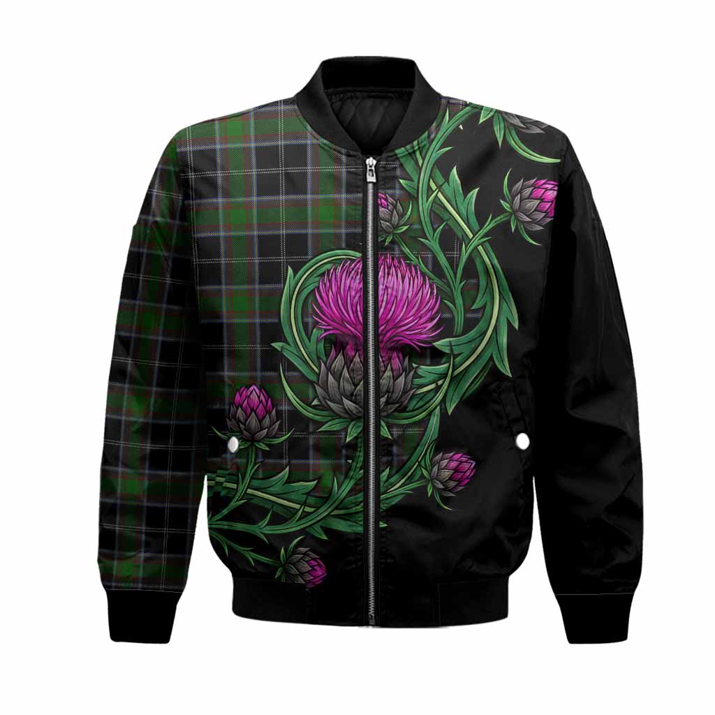 Webster Tartan Bomber Jacket Resilient Scottish Thistle Unisex Black - Tartan Vibes Clothing