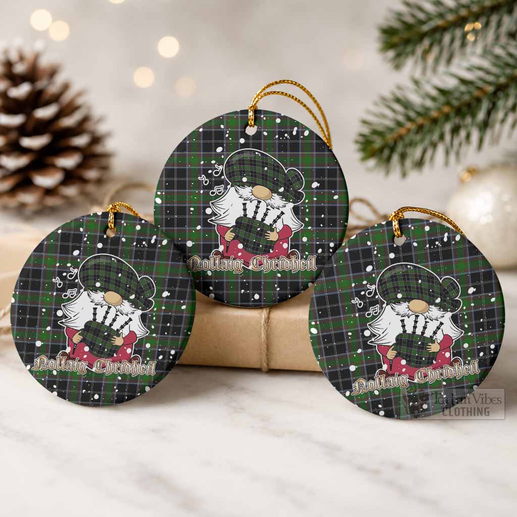 Webster Tartan Ceramic Circle Ornament Gnome Bagpiper - Chistmas Tree Decor