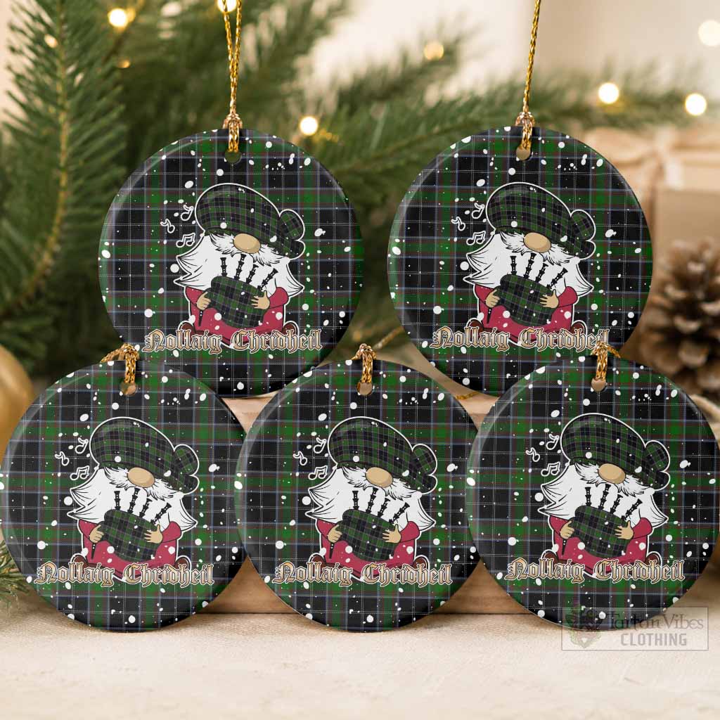 Webster Tartan Ceramic Circle Ornament Gnome Bagpiper - Chistmas Tree Decor