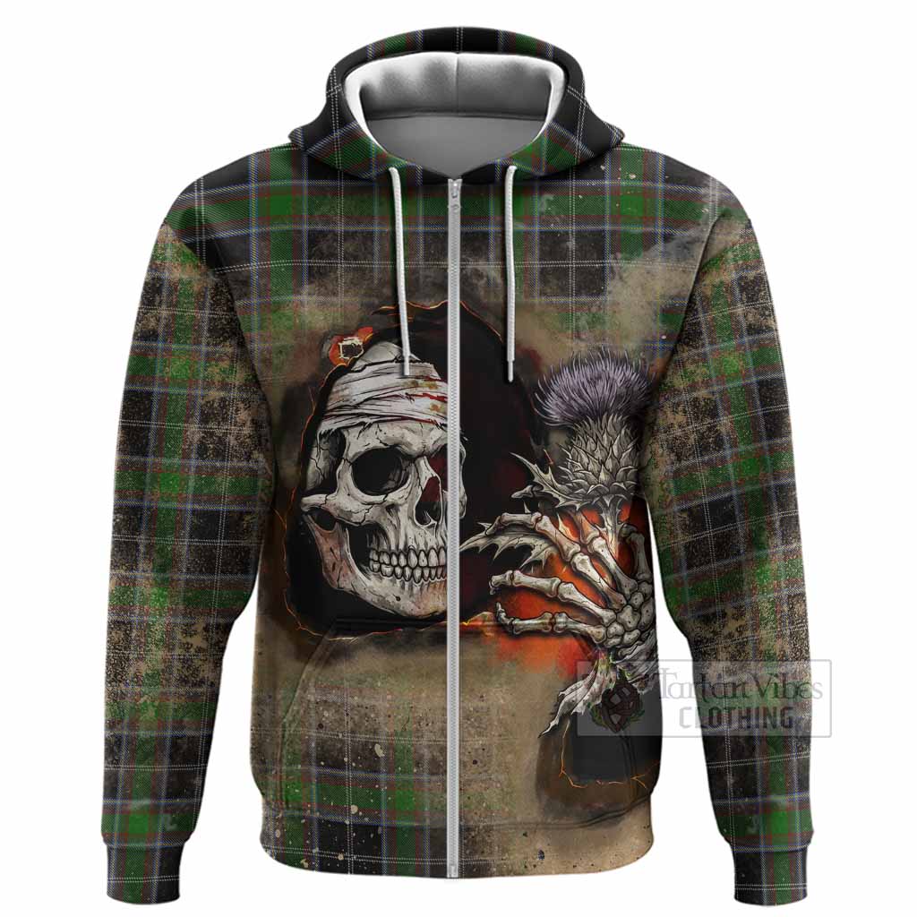 Webster Tartan Hoodie Halloween Skeleton With Thistle Burning Effect Zip Hoodie - Tartan Vibes Clothing