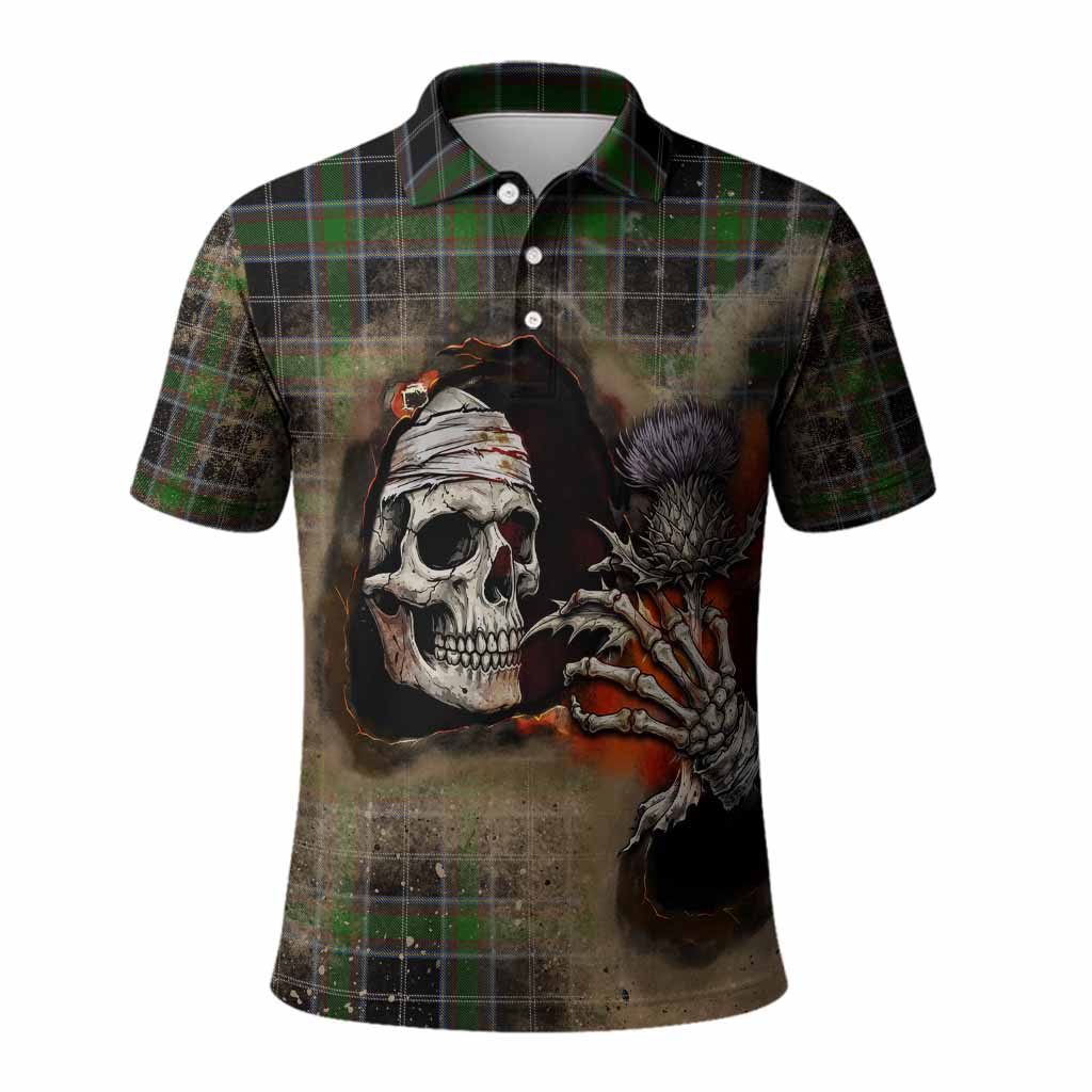 Webster Tartan Polo Shirt Halloween Skeleton With Thistle Burning Effect