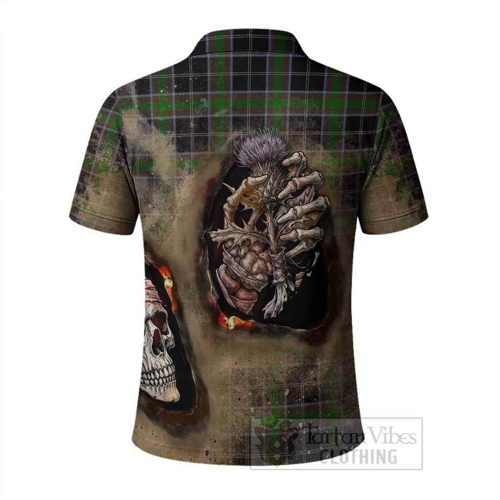 Webster Tartan Polo Shirt Halloween Skeleton With Thistle Burning Effect