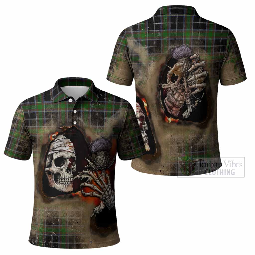 Webster Tartan Polo Shirt Halloween Skeleton With Thistle Burning Effect