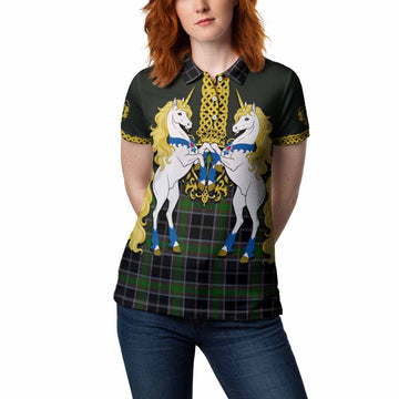 Webster Tartan Women Polo Shirt Unicorn Celtic Knot And Thistle Emblem