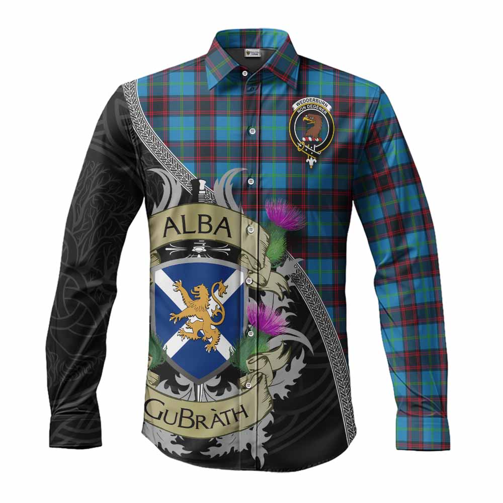 Wedderburn Tartan Family Crest Long Sleeve Button Shirt Lion Rampant Royal Thistle Shield Celtic Inspired Men's Shirt S - Tartan Vibes Clothing
