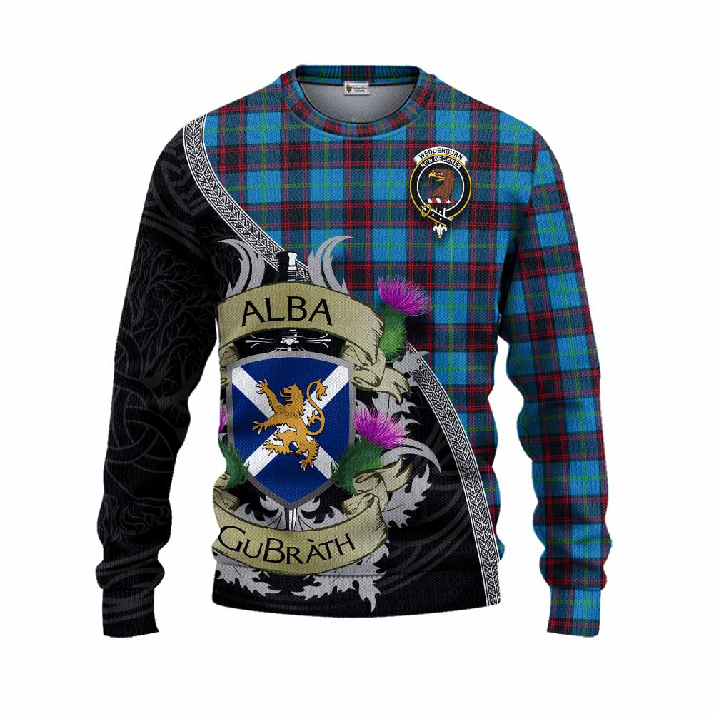 Wedderburn Tartan Family Crest Knitted Sweater Lion Rampant Royal Thistle Shield Celtic Inspired Unisex - Tartan Vibes Clothing