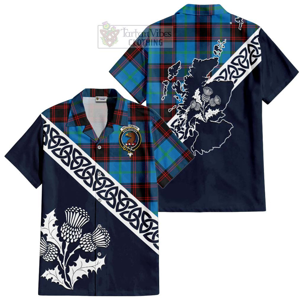 Wedderburn Tartan Hawaiian Shirt Featuring Thistle and Scotland Map Kid - Tartan Vibes Clothing