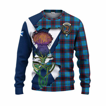 Tartan Vibes Clothing Wedderburn Tartan Family Crest Knitted Sweater Scottish Thistle Celtic Inspired