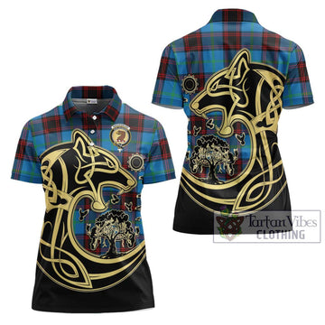 Wedderburn Tartan Women's Polo Shirt with Family Crest Celtic Wolf Style Women - Tartan Vibes Clothing