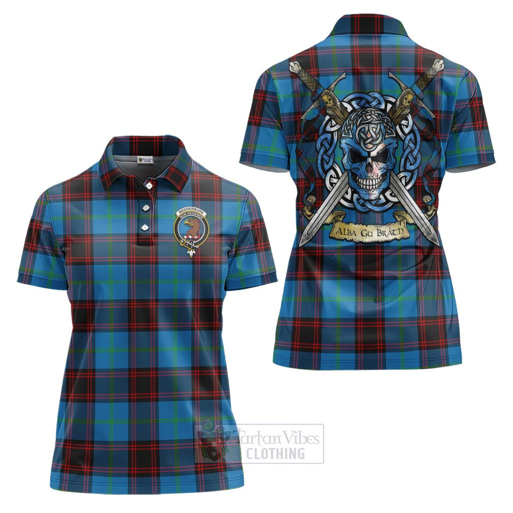 Wedderburn Tartan Women's Polo Shirt with Family Crest Celtic Skull Style Women - Tartan Vibes Clothing