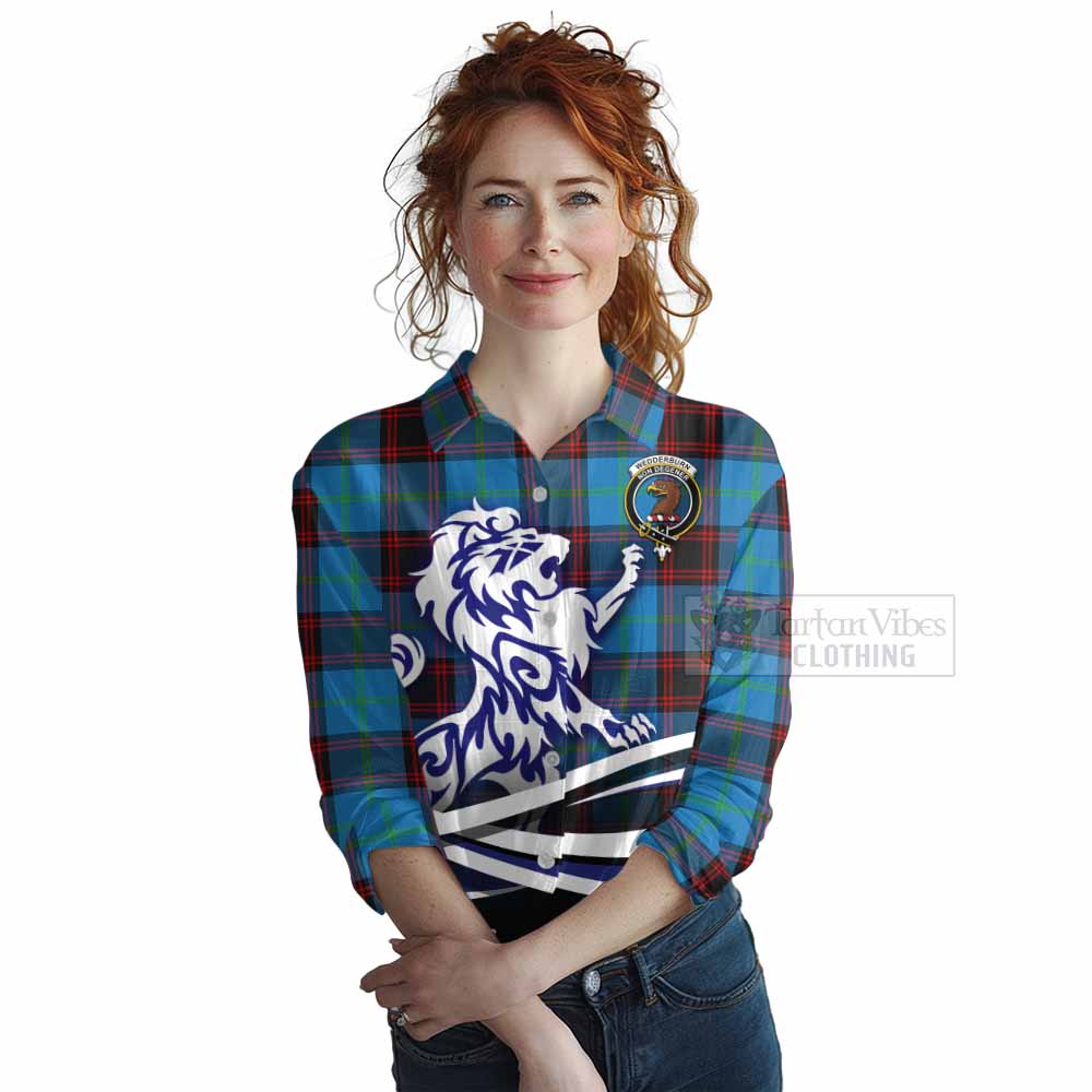 Wedderburn Tartan Women's Casual Shirt with Alba Gu Brath Regal Lion Emblem Female - Tartan Vibes Clothing