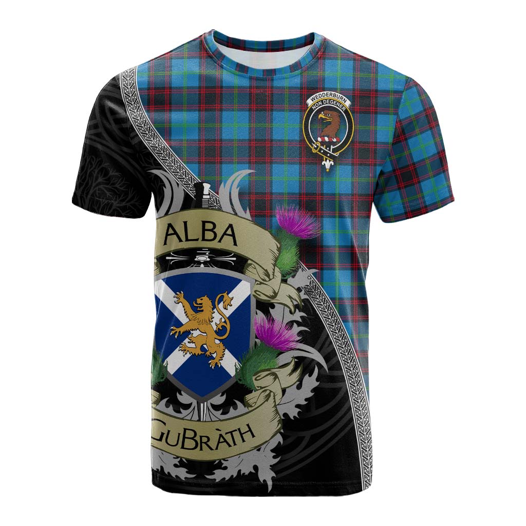 Tartan Vibes Clothing Wedderburn Tartan Family Crest Cotton T-shirt Lion Rampant Royal Thistle Shield Celtic Inspired