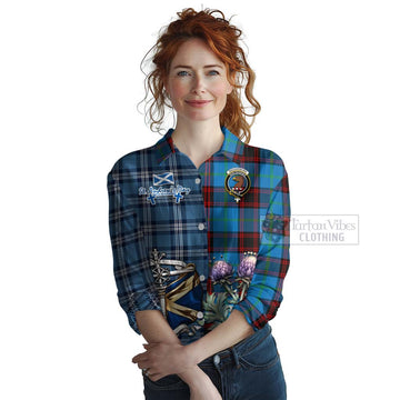 Wedderburn Tartan Women's Casual Shirt Happy St. Andrew's Day Half Tartan Style Female - Tartan Vibes Clothing