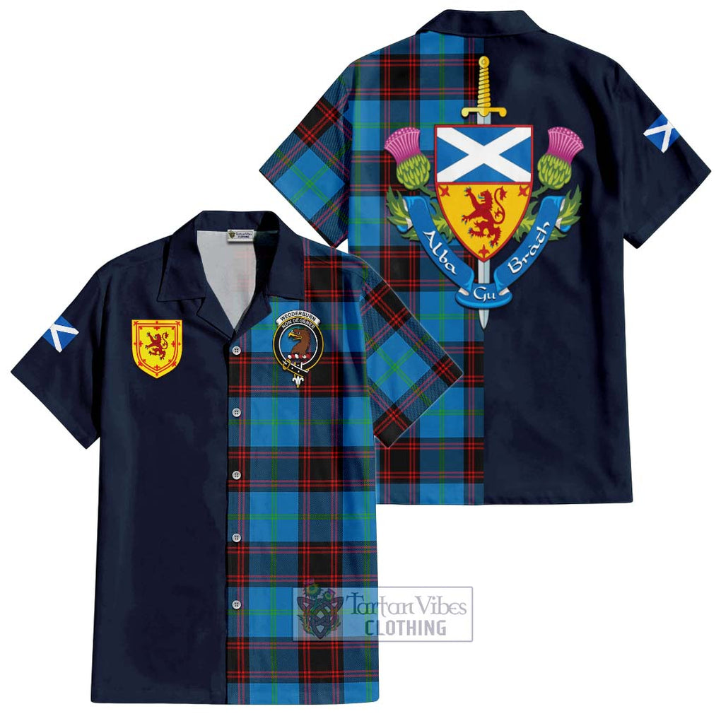 Wedderburn Tartan Hawaiian Shirt Alba with Scottish Lion Royal Arm Half Style Kid - Tartan Vibes Clothing