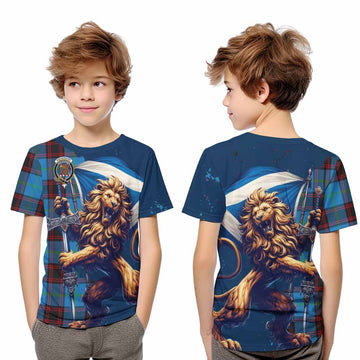 Wedderburn Tartan Family Crest Kid T-Shirt with Scottish Majestic Lion Youth XL Size14 - Tartan Vibes Clothing
