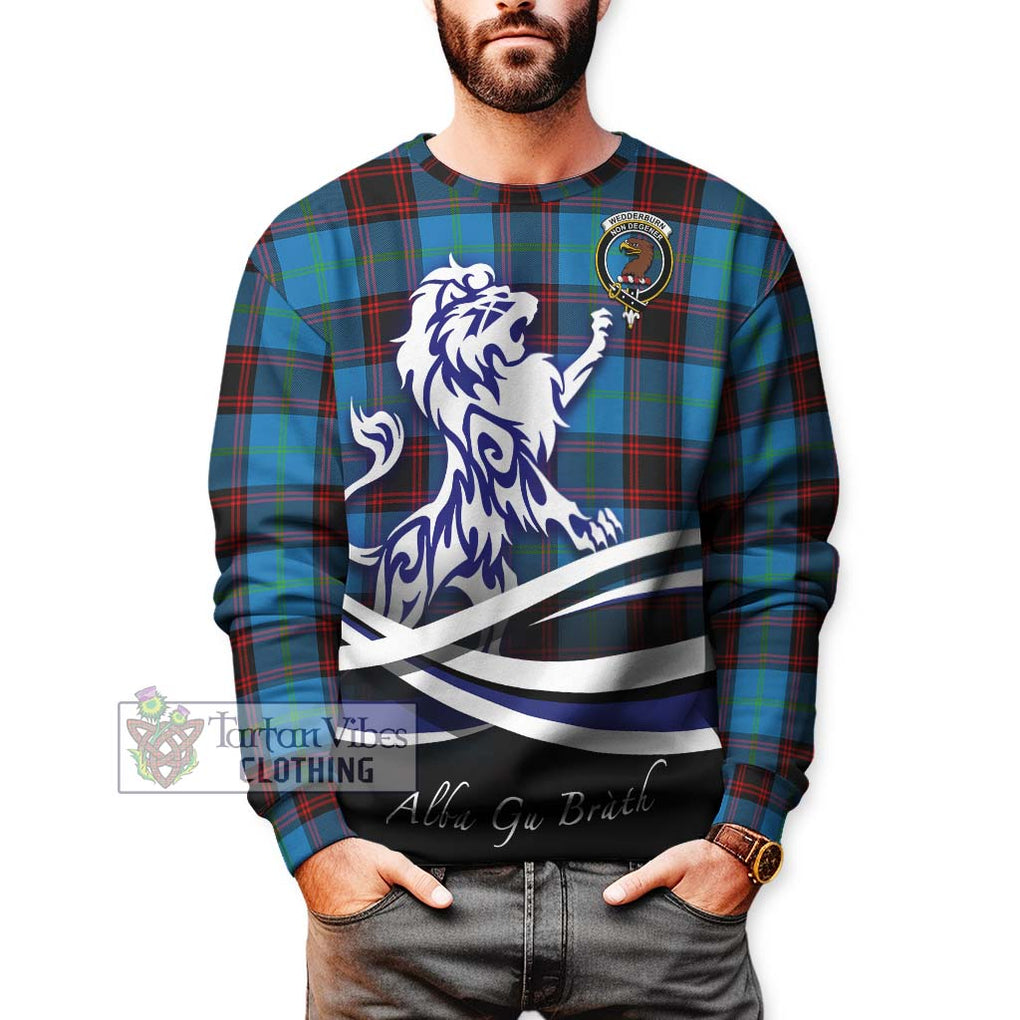 Wedderburn Tartan Sweatshirt with Alba Gu Brath Regal Lion Emblem Unisex - Tartan Vibes Clothing