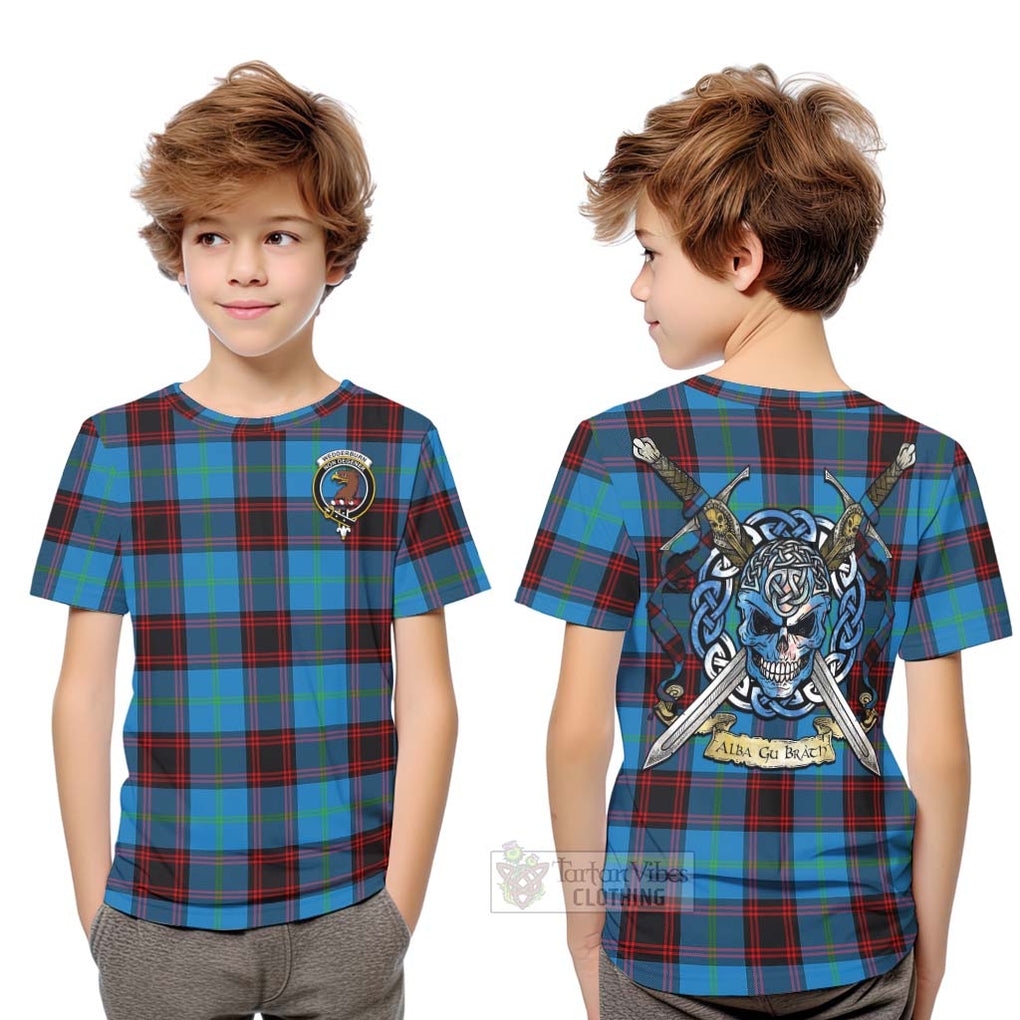 Wedderburn Tartan Kid T-Shirt with Family Crest Celtic Skull Style Youth XL Size14 - Tartan Vibes Clothing