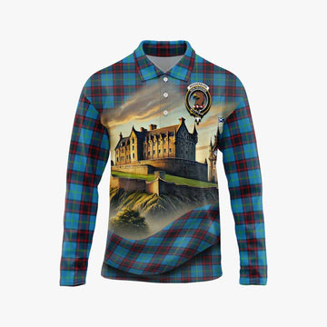 Wedderburn Tartan Family Crest Long Sleeve Polo Shirt with Scottish Ancient Castle Style Unisex - Tartan Vibes Clothing