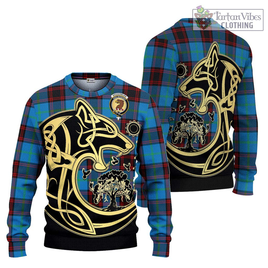 Wedderburn Tartan Ugly Sweater with Family Crest Celtic Wolf Style Unisex - Tartan Vibes Clothing