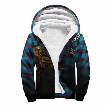 Tartan Vibes Clothing Wedderburn Crest Tartan Sherpa Hoodie with Golden Lion Emblem Celtic Style