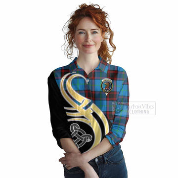 Wedderburn Tartan Women's Casual Shirt with Family Crest and Celtic Symbol Style Female - Tartan Vibes Clothing