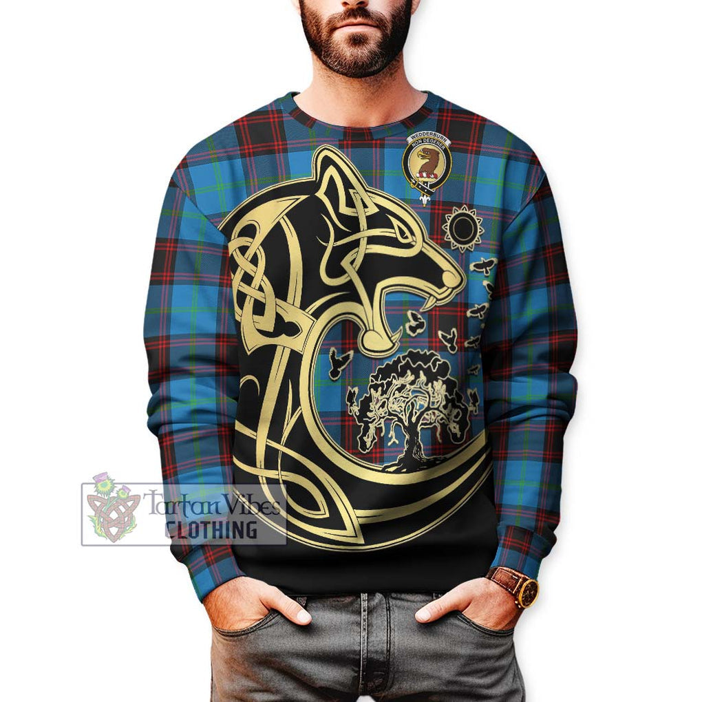 Wedderburn Tartan Sweatshirt with Family Crest Celtic Wolf Style Unisex - Tartan Vibes Clothing