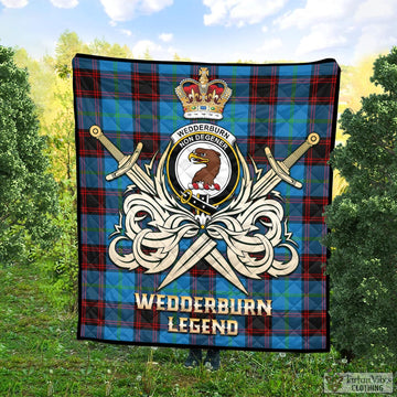 Wedderburn Tartan Quilt with Clan Crest and the Golden Sword of Courageous Legacy Super King Quilt 91" x 110" - Tartan Vibes Clothing