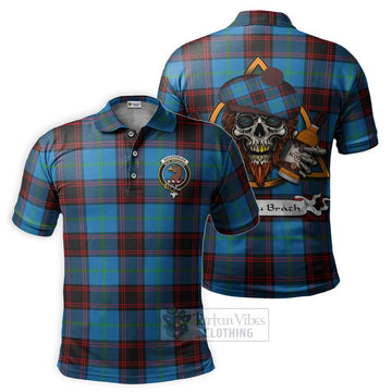 Wedderburn Tartan Polo Shirt with Family Crest and Bearded Skull Holding Bottles of Whiskey Kid - Tartan Vibes Clothing