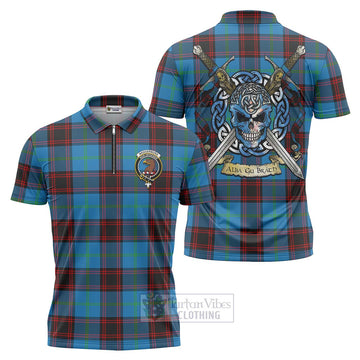 Wedderburn Tartan Zipper Polo Shirt with Family Crest Celtic Skull Style Unisex - Tartan Vibes Clothing