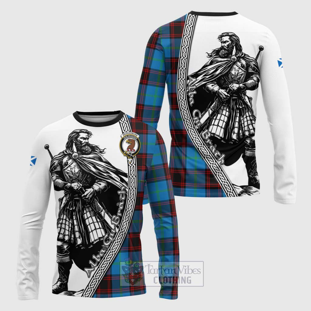 Wedderburn Tartan Clan Crest Long Sleeve T-Shirt with Highlander Warrior Celtic Style Unisex - Tartan Vibes Clothing