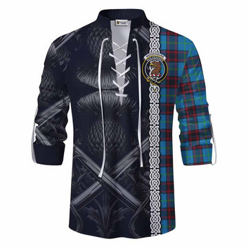 Wedderburn Tartan Ghillie Kilt Shirt with Family Crest Cross Sword Thistle Celtic Vibes Men - Tartan Vibes Clothing