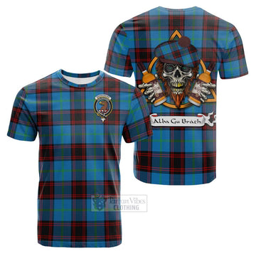 Wedderburn Tartan Cotton T-shirt with Family Crest and Bearded Skull Holding Bottles of Whiskey Kid's Shirt - Tartan Vibes Clothing
