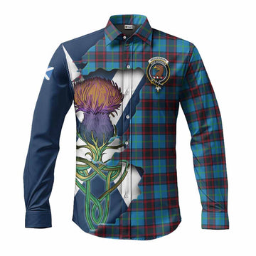 Tartan Vibes Clothing Wedderburn Tartan Family Crest Long Sleeve Button Shirt Scottish Thistle Celtic Inspired