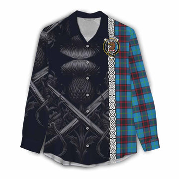Wedderburn Tartan Women's Casual Shirt with Family Crest Cross Sword Thistle Celtic Vibes Female - Tartan Vibes Clothing