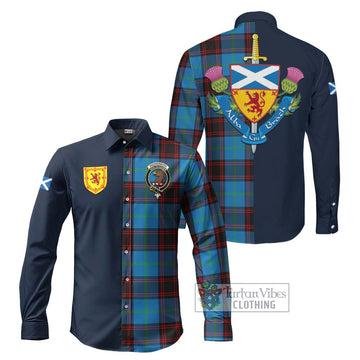 Wedderburn Tartan Long Sleeve Button Shirt Alba with Scottish Lion Royal Arm Half Style Men's Shirt S - Tartan Vibes Clothing